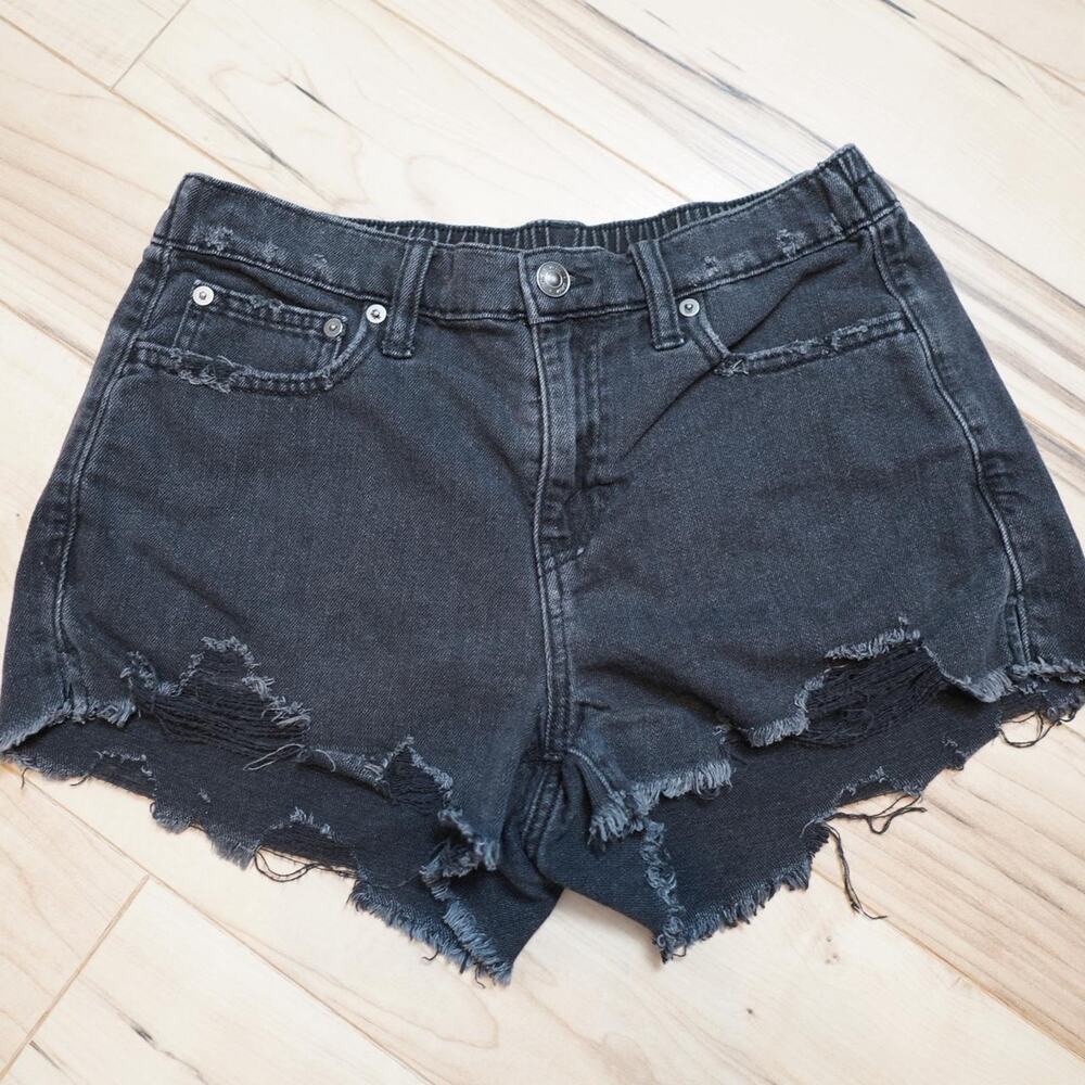 Aerie Black Wash Distressed Cutoff Denim Shorts Grunge SP